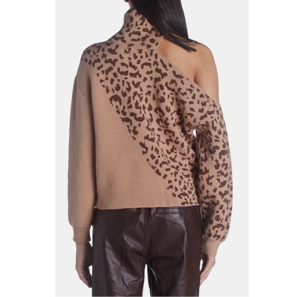 NWT High Neck Leopard Sweater with Side Cut Shoulder - Picture 3 of 14
